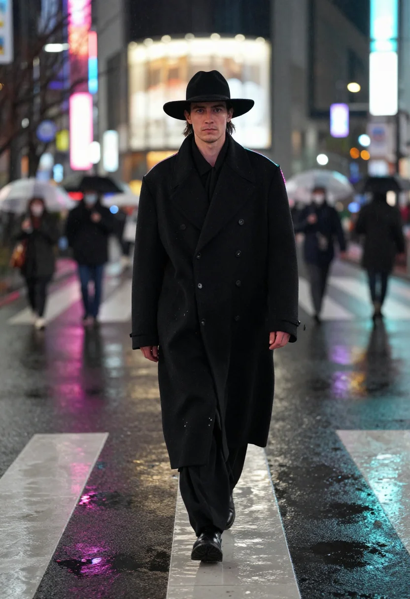 AI yohji black sample — portrait of a man, full-length low-angle view of a Dutch man