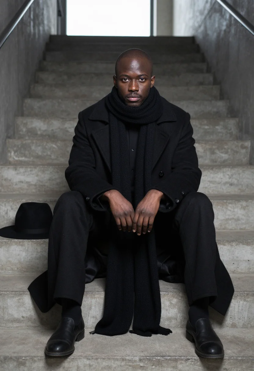 AI yohji black sample — portrait of a man, half-length view of a Black British man i