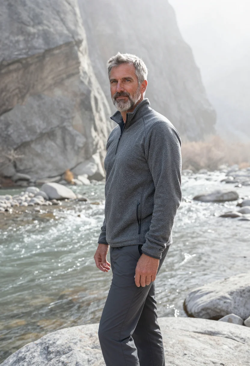 AI yosemite waterfalls may granite white sample — portrait of a man, framed half-length from the head to the h