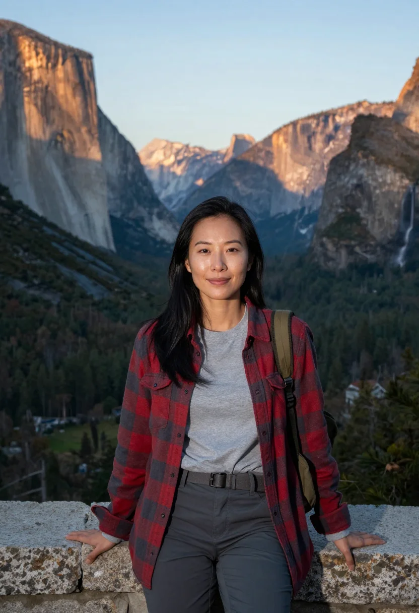 AI yosemite sample — portrait of a traveler, three-quarter close portrait of an E