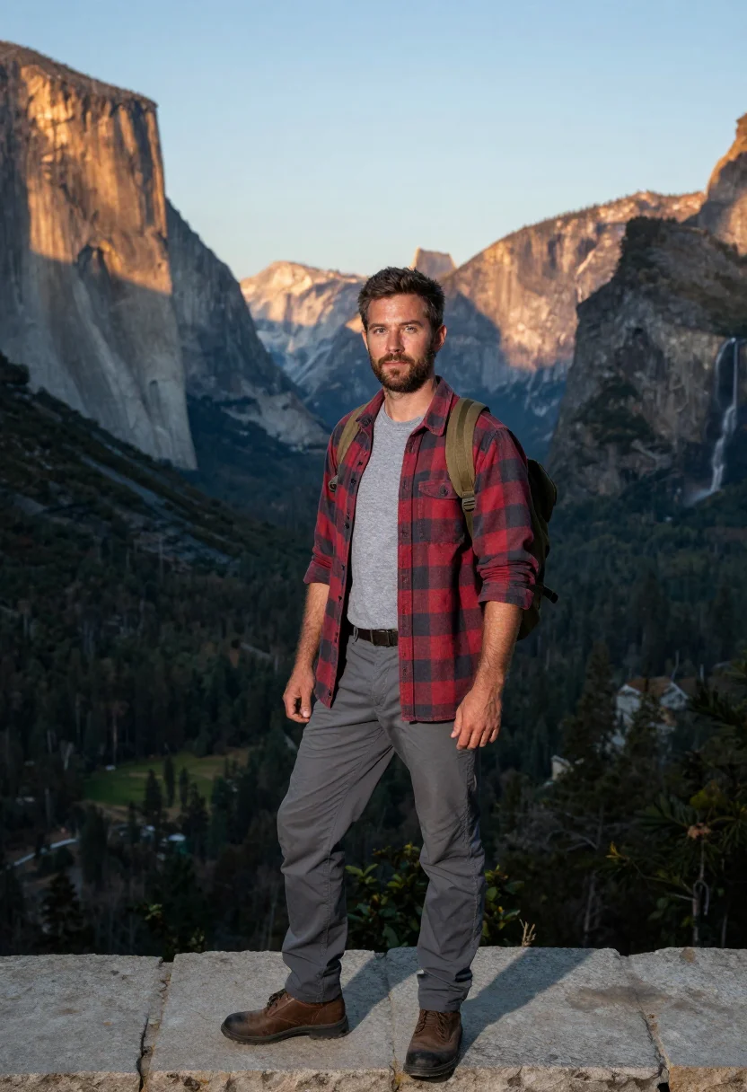 AI yosemite sample — portrait of a traveler, full-length portrait of a Western-Eu