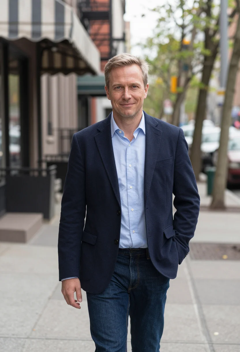 AI youve got mail joe fox upper west side navy sample — portrait of a man, framed half-length from the head to the h