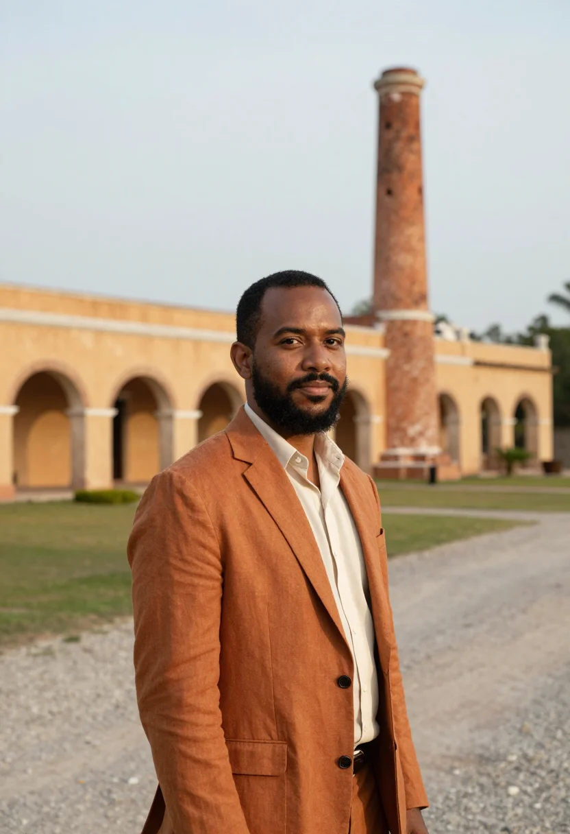 AI yucatan hacienda hotelier ochre henequen sample — portrait of a man, an Afro-Mexican hotelier in his early for