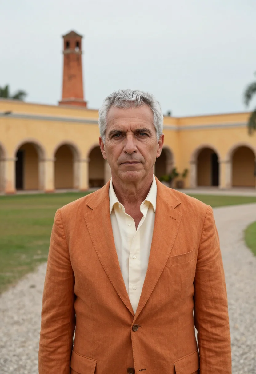 AI yucatan hacienda hotelier ochre henequen sample — portrait of a man, an Italian hotelier in his late forties w