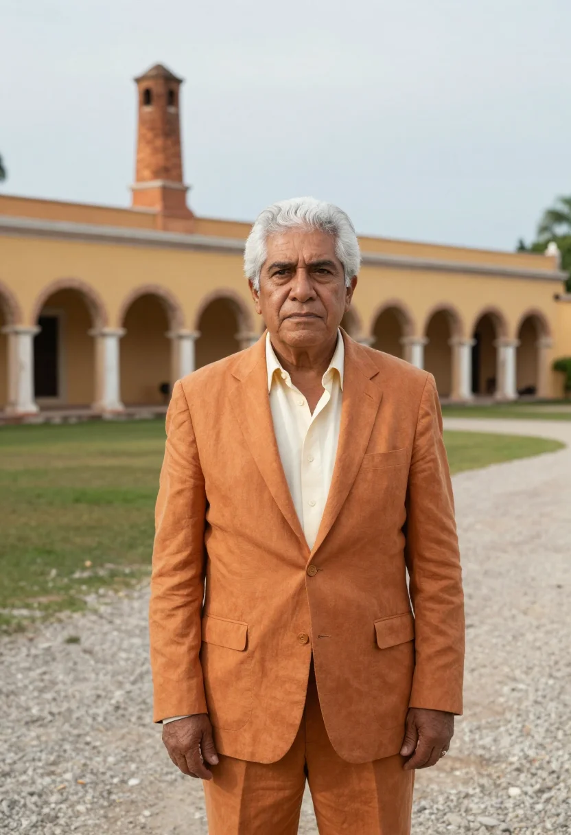 AI yucatan hacienda hotelier ochre henequen sample — portrait of a man, a Mexican hotelier in his sixties with wa