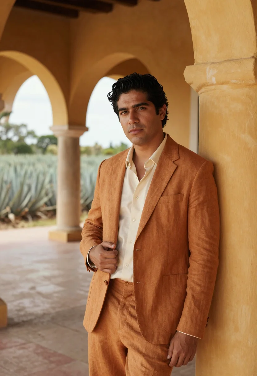 AI yucatan hacienda hotelier ochre henequen sample — portrait of a man, a Mexican hotelier in his early thirties