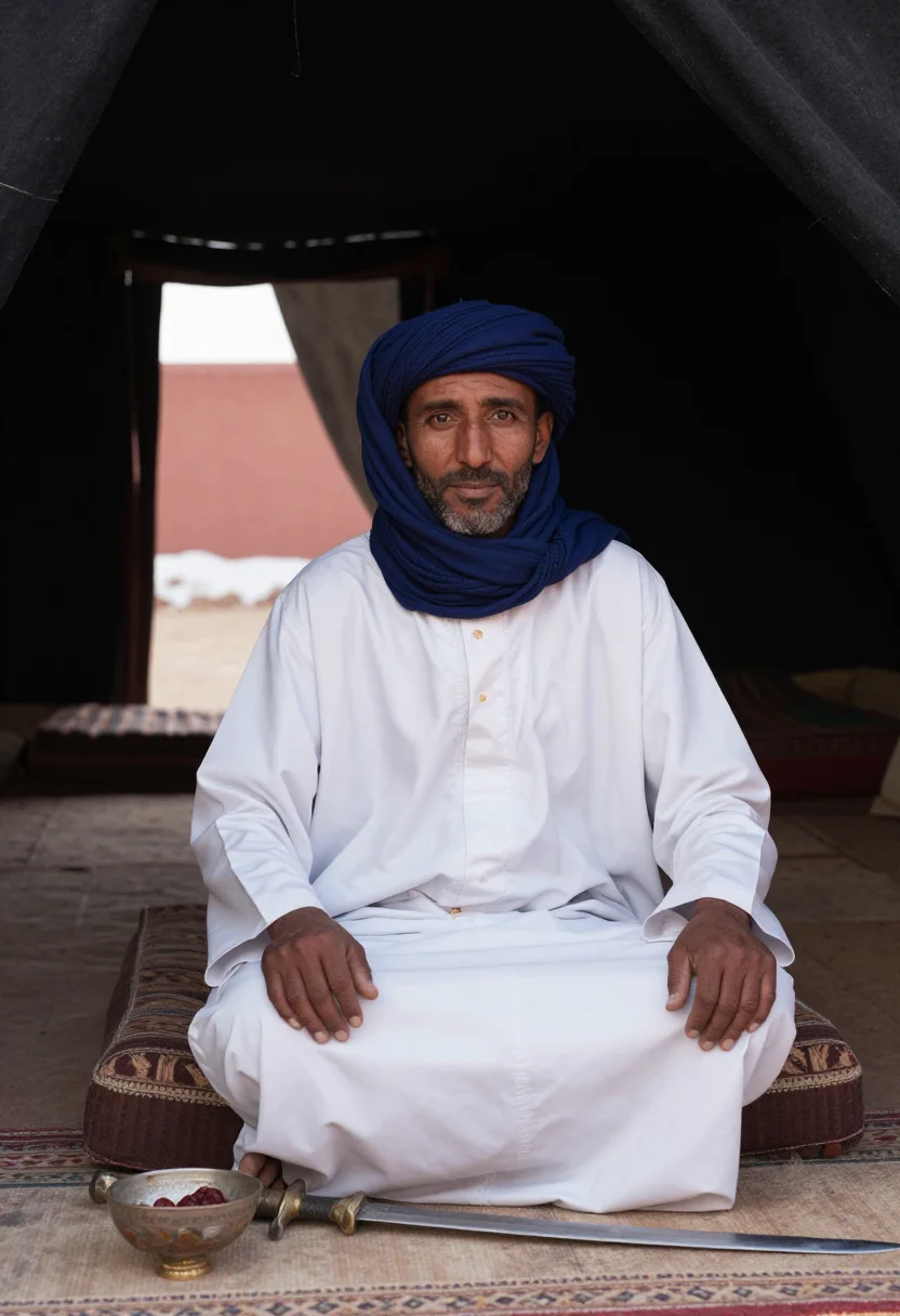 AI yusuf ibn tashfin sample — portrait of a man, low three-quarter-length portrait of a Sa