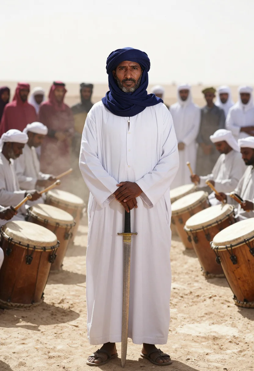 AI yusuf ibn tashfin sample — portrait of a man, three-quarter-length portrait of a Sahara