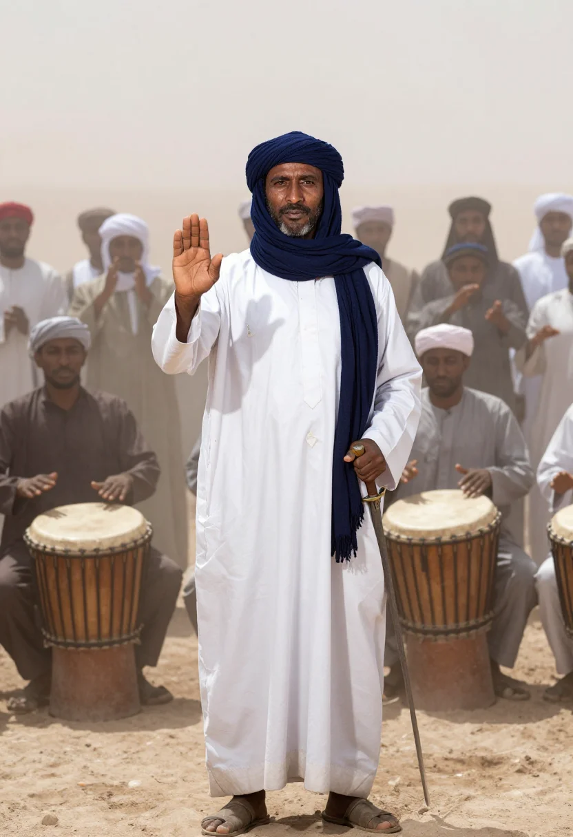 AI yusuf ibn tashfin sample — portrait of a man, chest-up portrait of a Saharan Berber man