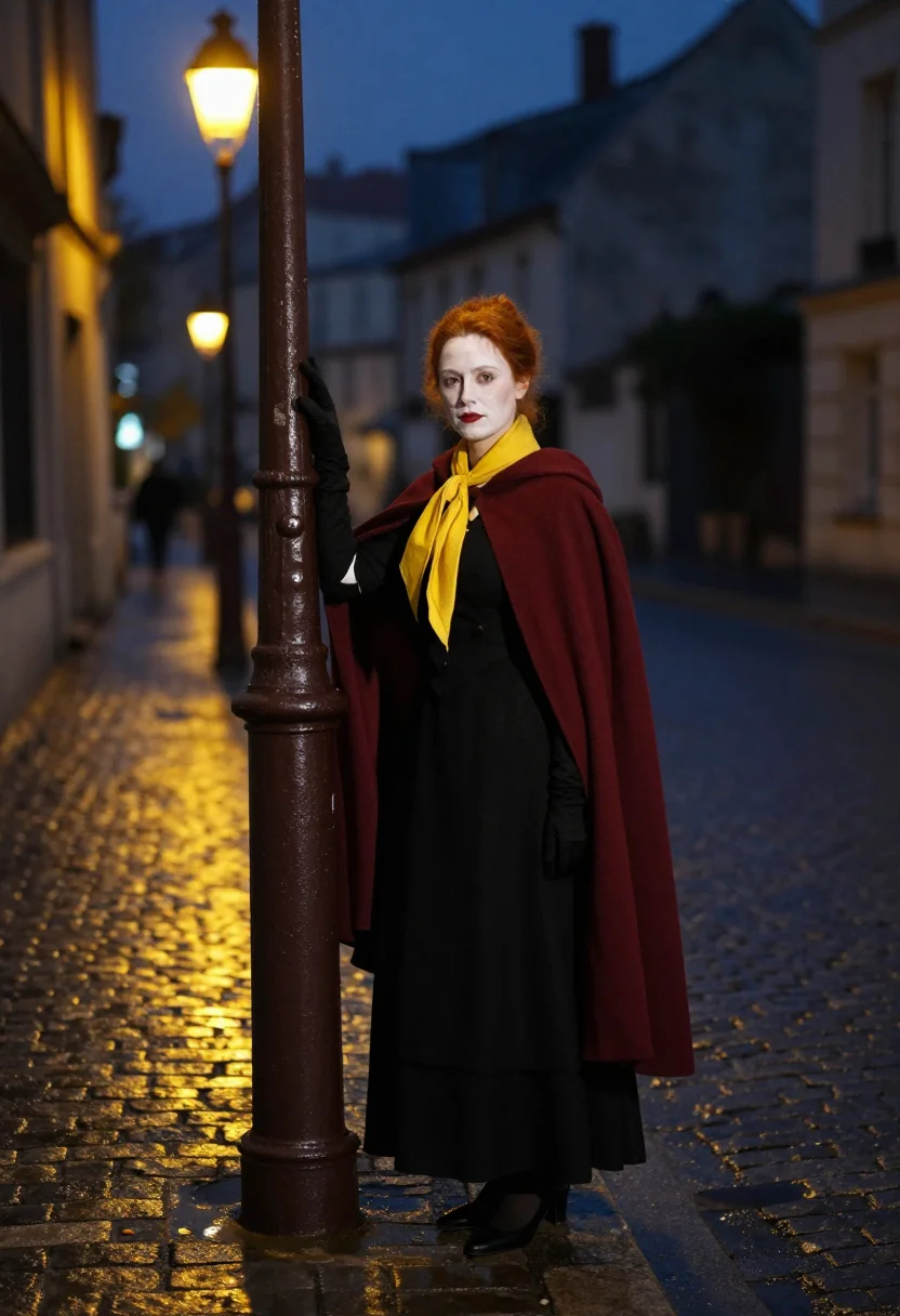 AI yvette guilbert sample — portrait of a woman, three-quarter-length street portrait of