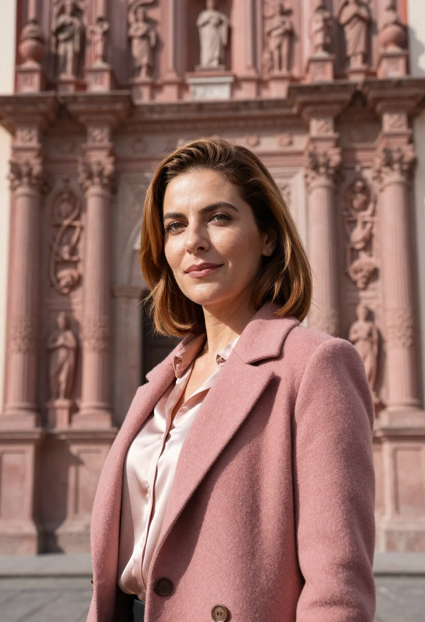 AI zacatecas mining engineer pink cantera sample — portrait of a woman, a Spanish-Mexican mining engineer in he