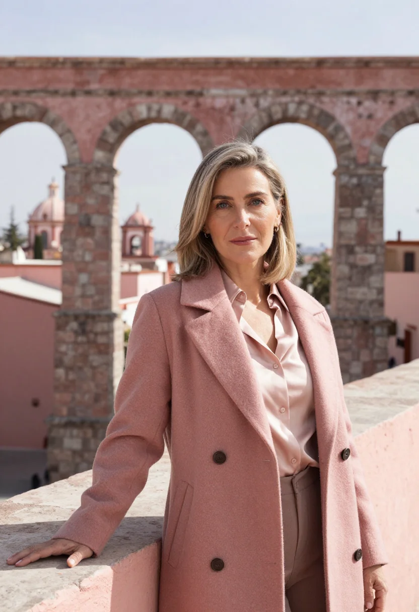 AI zacatecas mining engineer pink cantera sample — portrait of a woman, a German-Mexican mining engineer in her