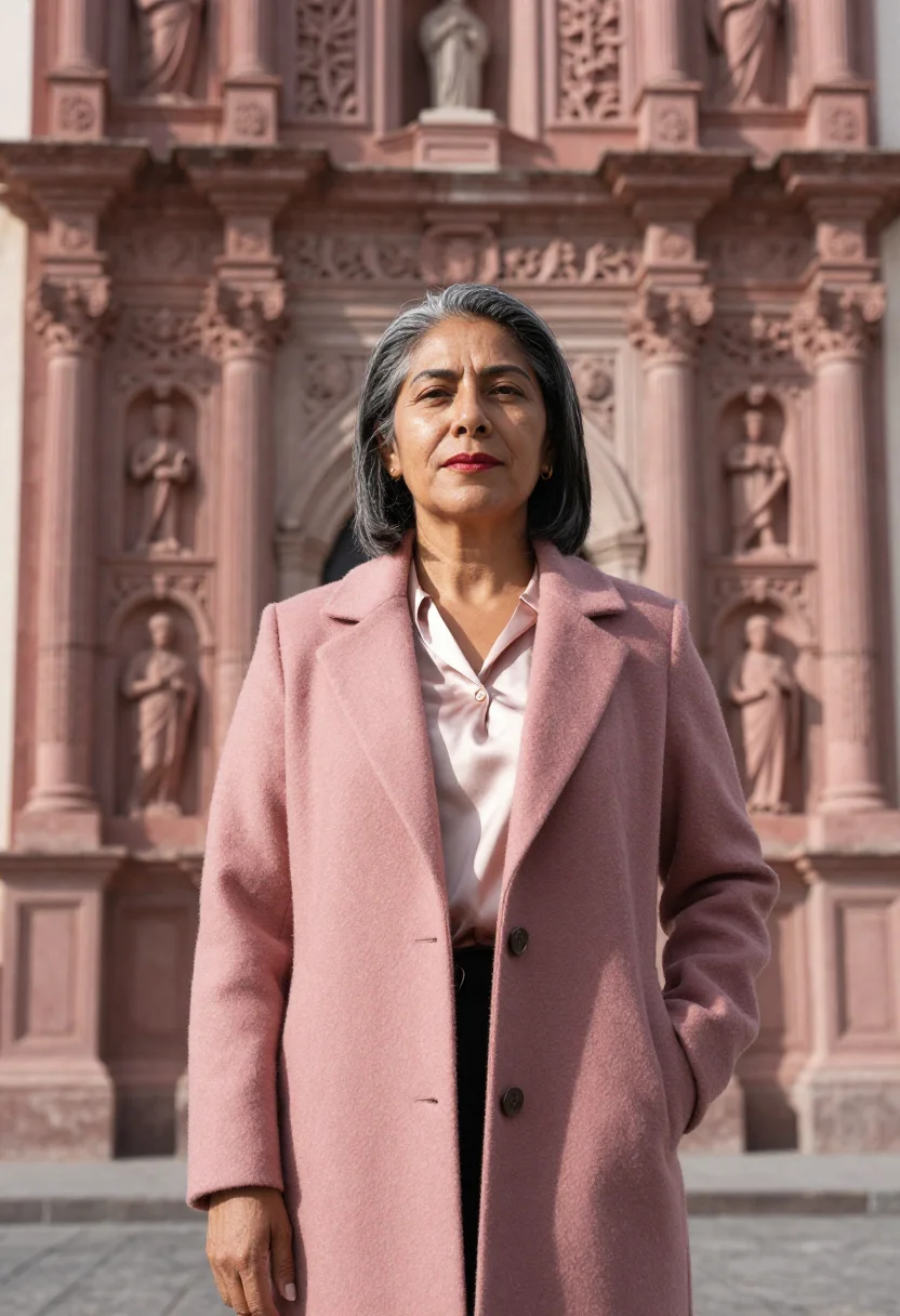 AI zacatecas mining engineer pink cantera sample — portrait of a woman, a Mexican mining engineer in her early