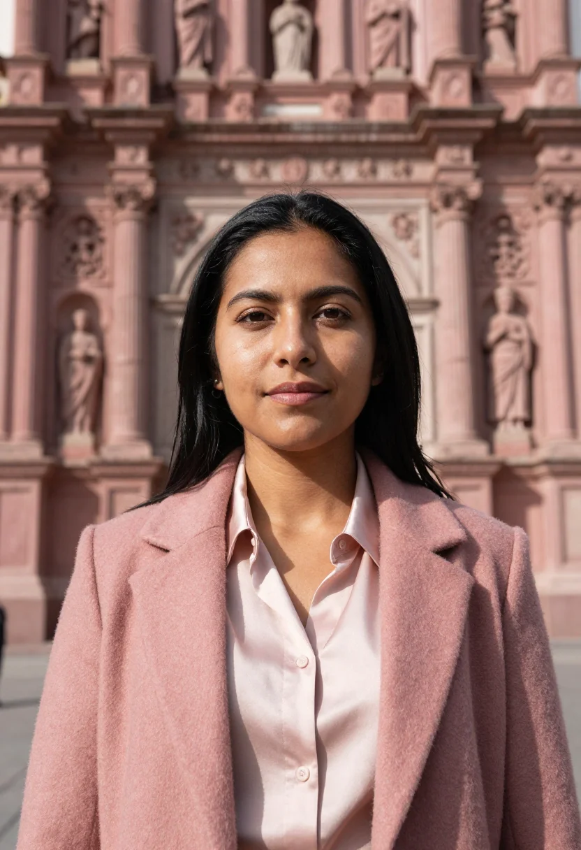 AI zacatecas mining engineer pink cantera sample — portrait of a woman, a Mexican mining engineer in her early