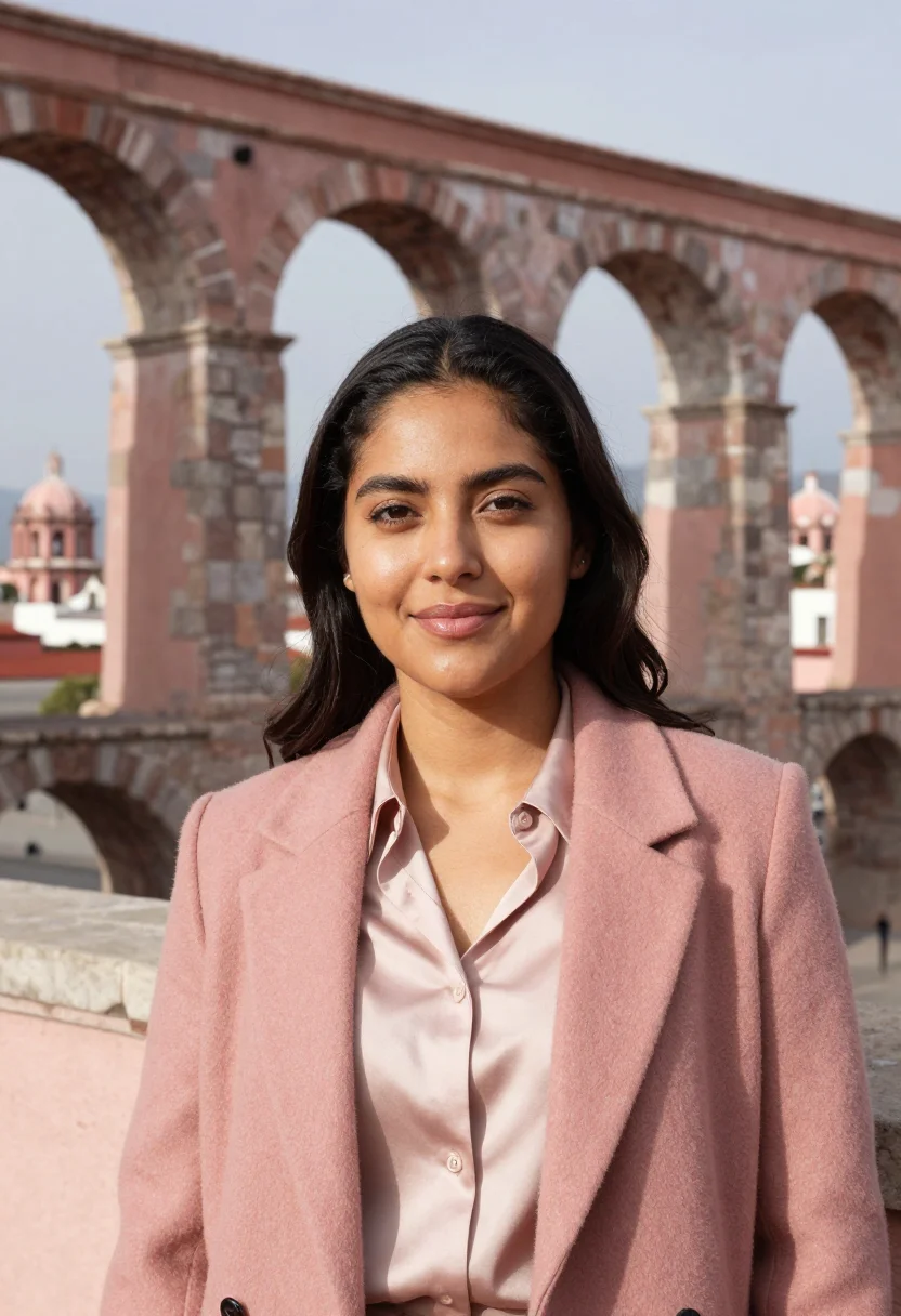AI zacatecas mining engineer pink cantera sample — portrait of a woman, a Mexican mining engineer in her early