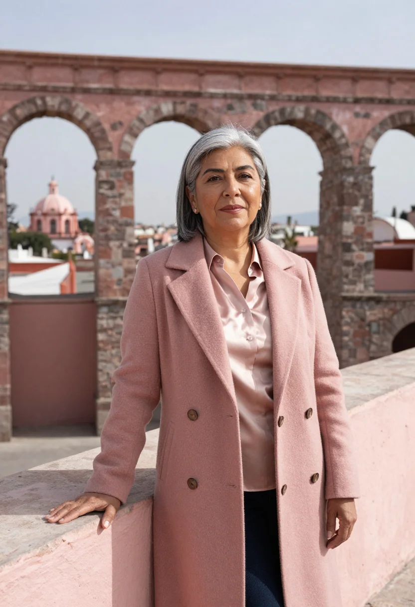 AI zacatecas mining engineer pink cantera sample — portrait of a woman, a Mexican mining engineer in her late f