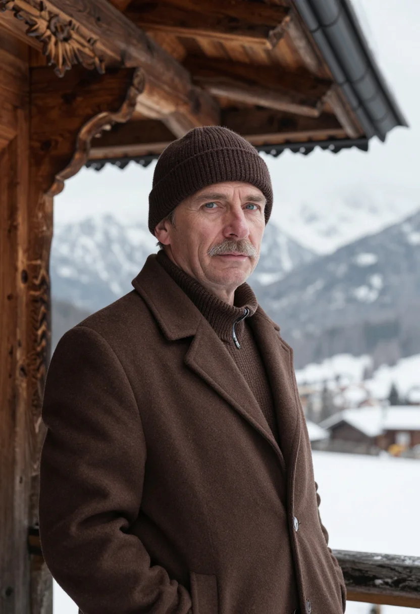 AI zakopane january timber brown sample — portrait of a man, framed tight, head and shoulders, a man i