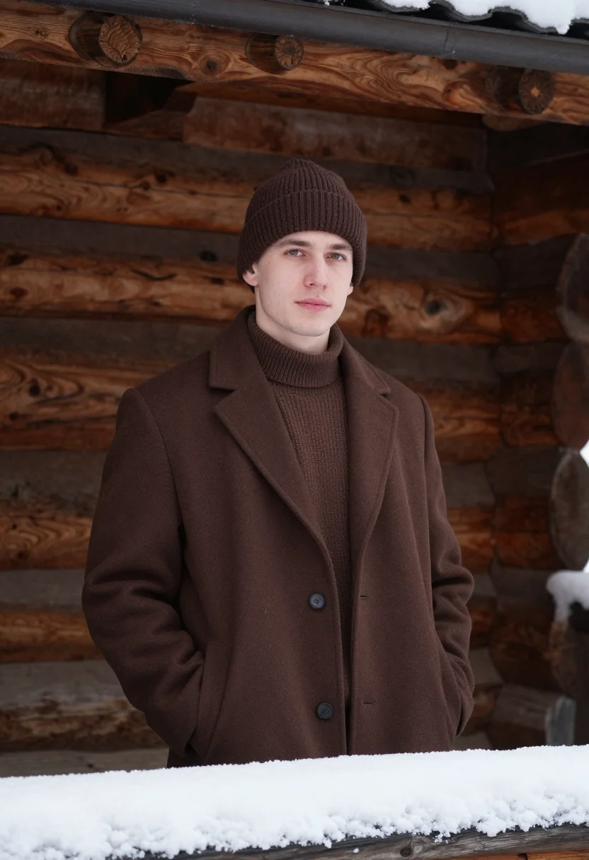 AI zakopane january timber brown sample — portrait of a man, framed half-length, a man in his twenties