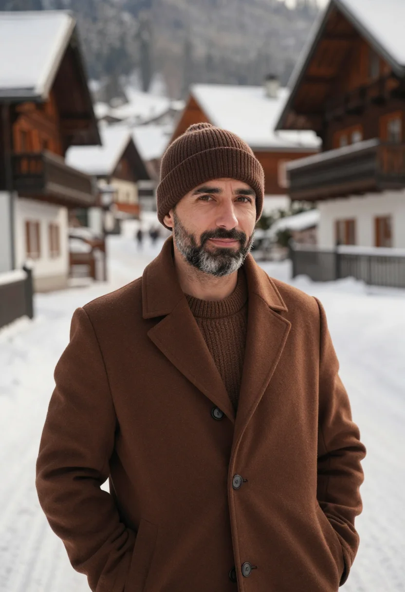 AI zakopane january timber brown sample — portrait of a man, framed chest-up, a man in his fifties wit