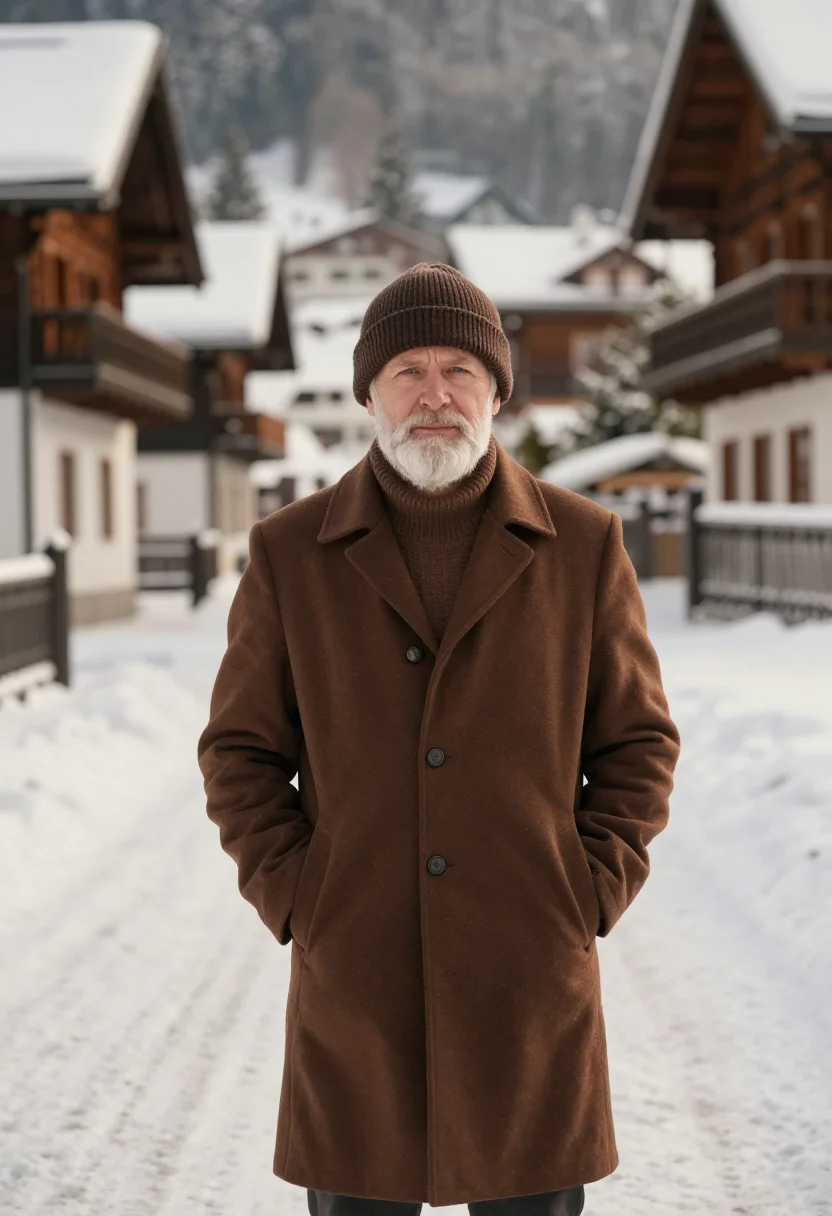 AI zakopane january timber brown sample — portrait of a man, framed half-length, a man in his sixties
