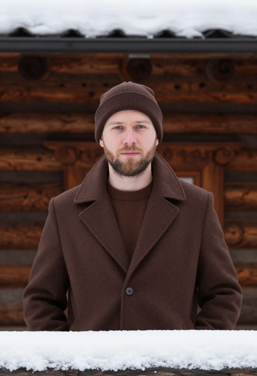 AI zakopane january timber brown sample — portrait of a man, framed tight, head and shoulders, a man i
