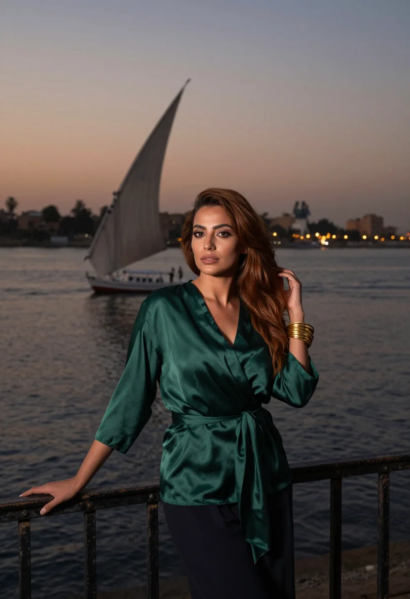 AI zamalek creative sample — portrait of a woman, dusk portrait of an Egyptian woman with