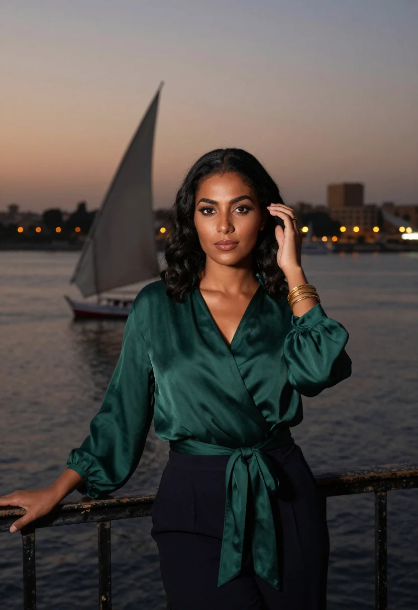 AI zamalek creative sample — portrait of a woman, dusk portrait of an Egyptian woman with