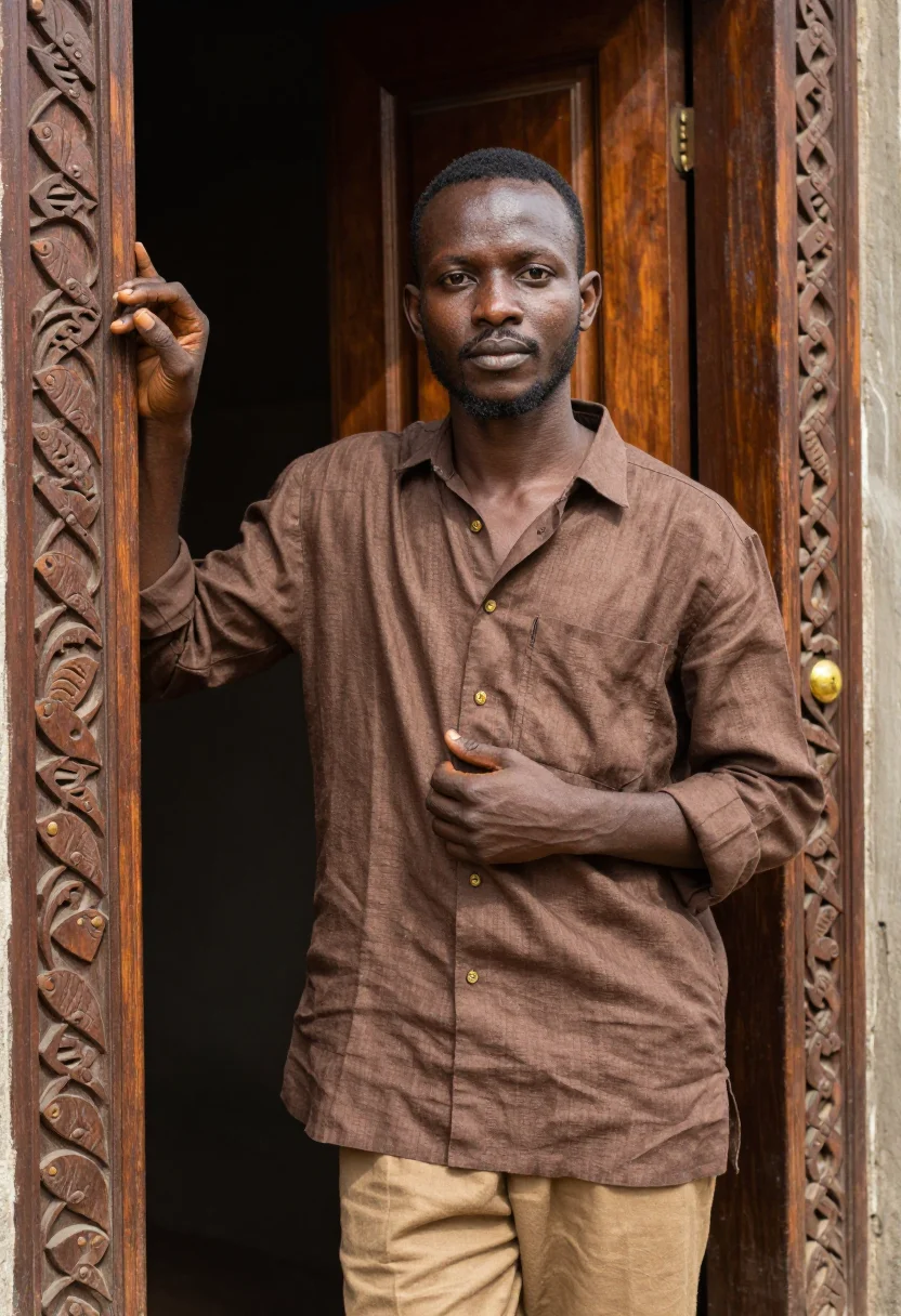 AI zanzibar stone town november teak sample — portrait of a man, half-length portrait of a Zanzibari man i