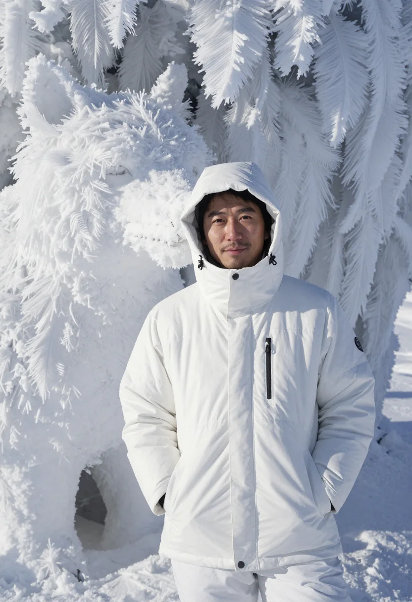 AI zao snow monsters january white sample — portrait of a man, framed half-length, a Japanese man in his