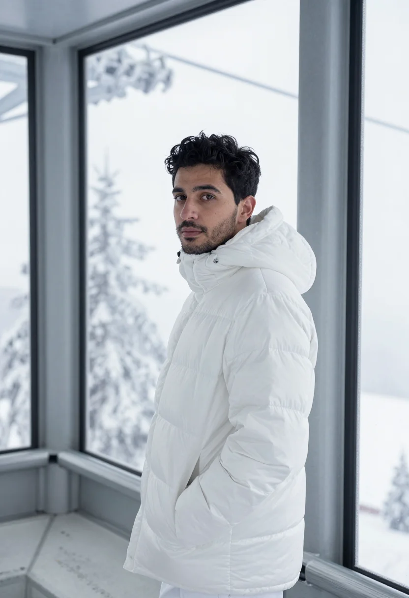 AI zao snow monsters january white sample — portrait of a man, framed tight, head and shoulders, a man i