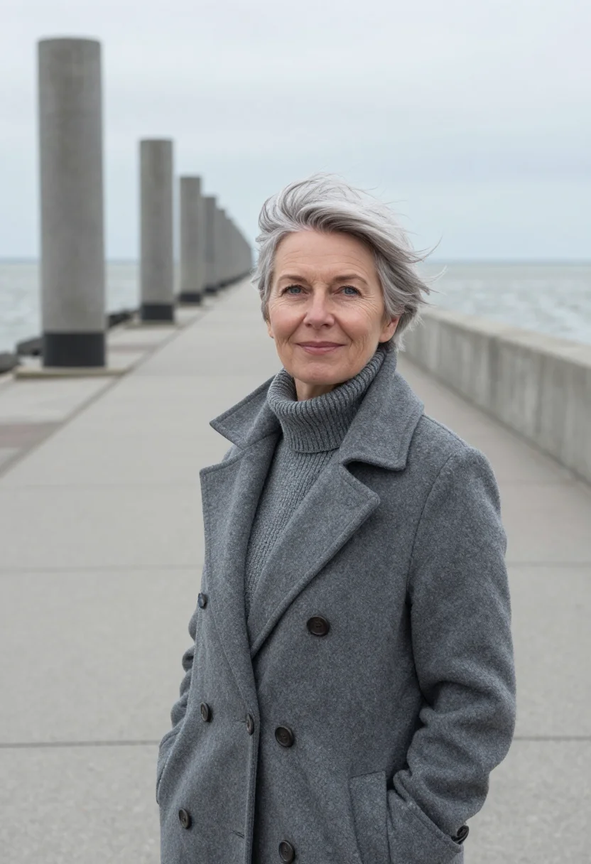 AI zeeland delta works engineer storm grey sample — portrait of a woman, Danish, in her late fifties, with fair