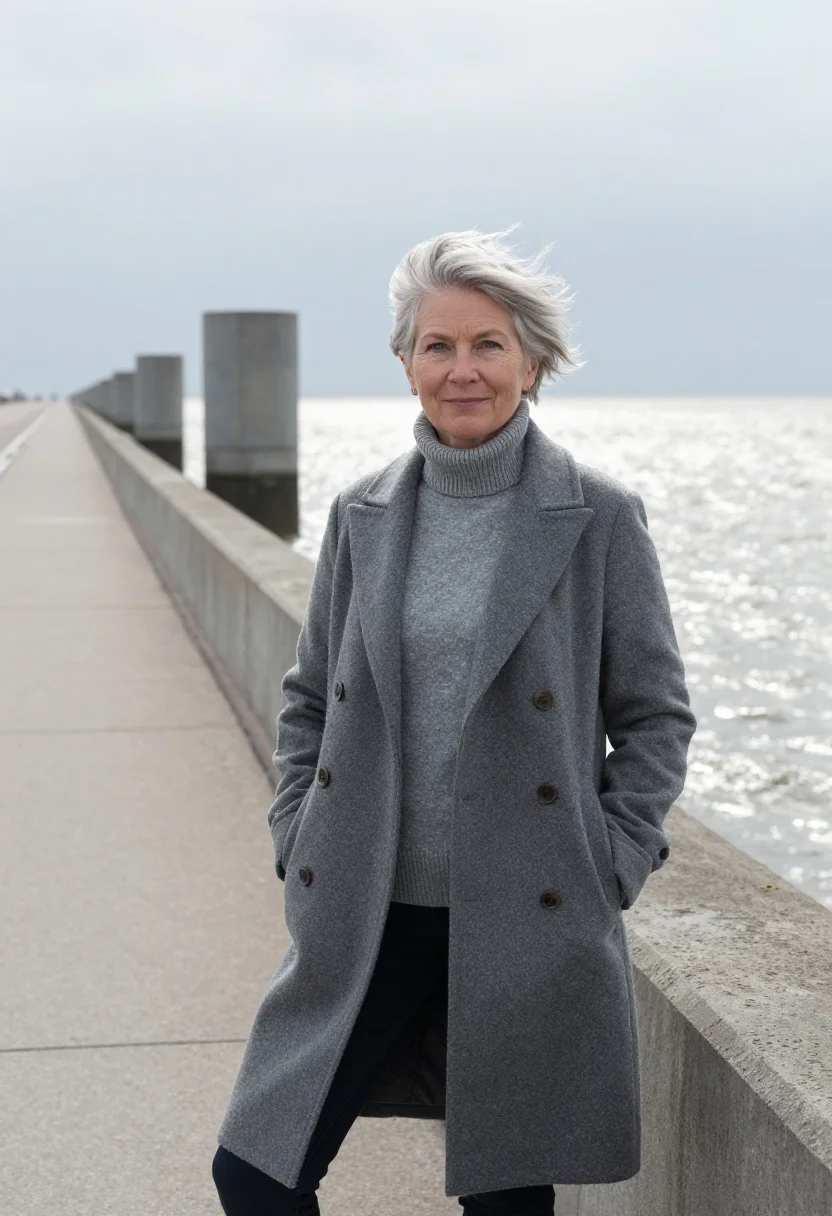 AI zeeland delta works engineer storm grey sample — portrait of a woman, Danish, in her late fifties, with fair