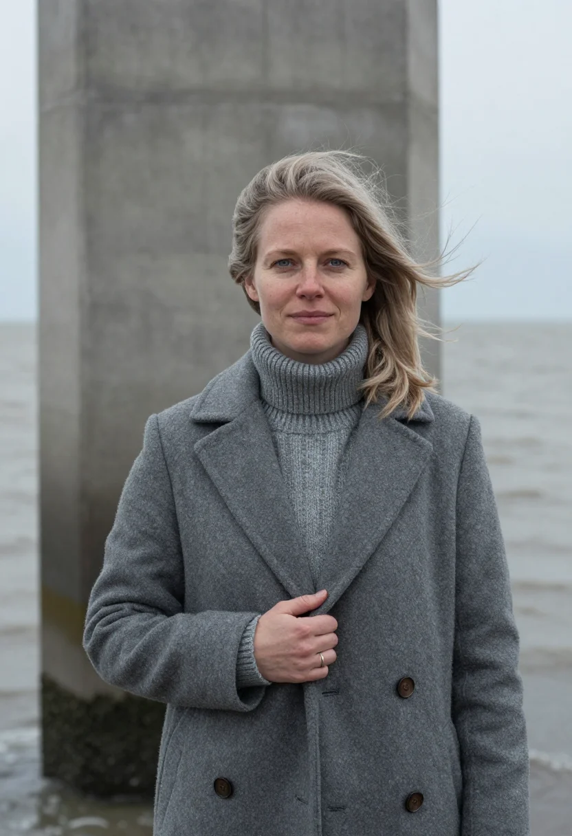 AI zeeland delta works engineer storm grey sample — portrait of a woman, Dutch, of Zeeland family, in her early