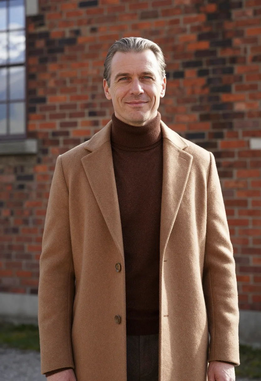 AI zegna trivero lanificio vicuna brown men sample — portrait of a man, a Swiss man in his late thirties with fai