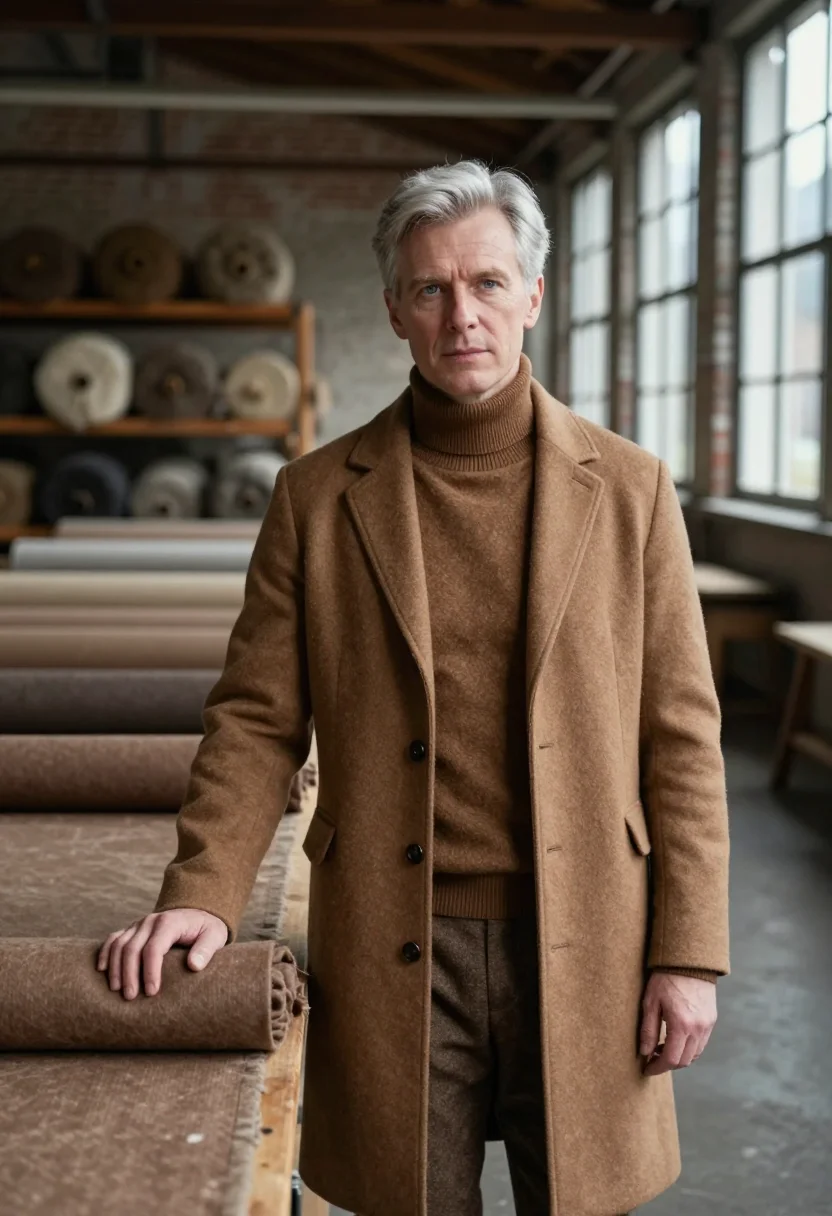 AI zegna trivero lanificio vicuna brown men sample — portrait of a man, an Austrian man in his late forties with