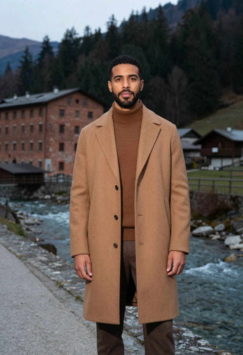 AI zegna trivero lanificio vicuna brown men sample — portrait of a man, a Brazilian-Italian man in his late thirt