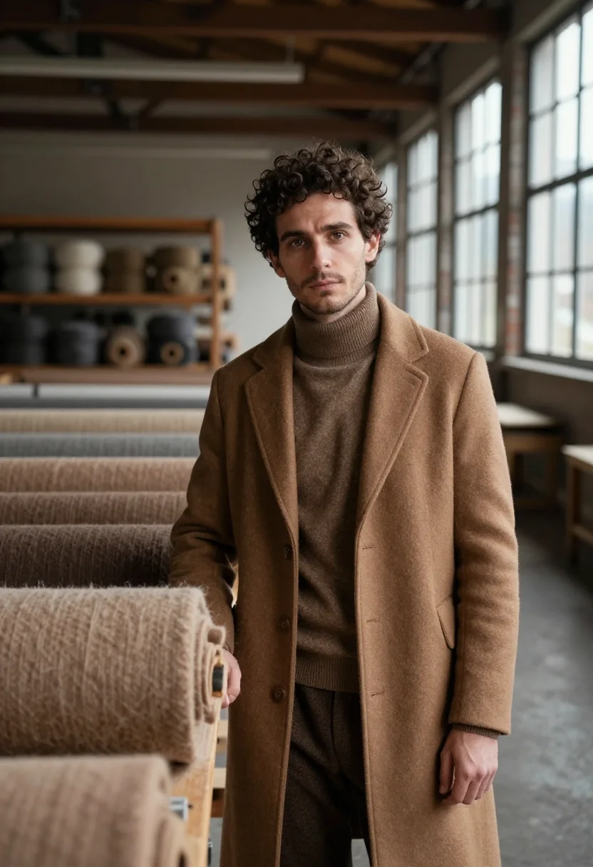 AI zegna trivero lanificio vicuna brown men sample — portrait of a man, a French man in his mid-thirties with fai