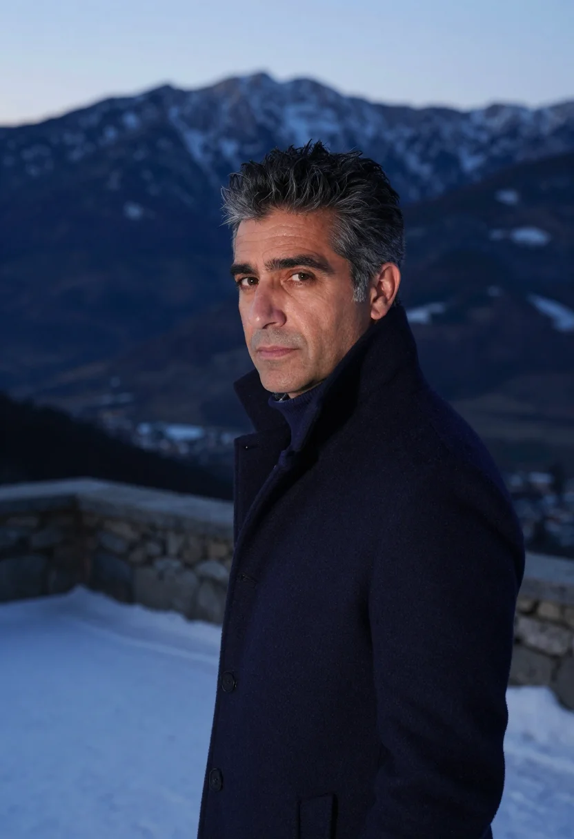 AI zegna trivero navy cashmere sample — portrait of a man, framed tight, head and shoulders, the bod