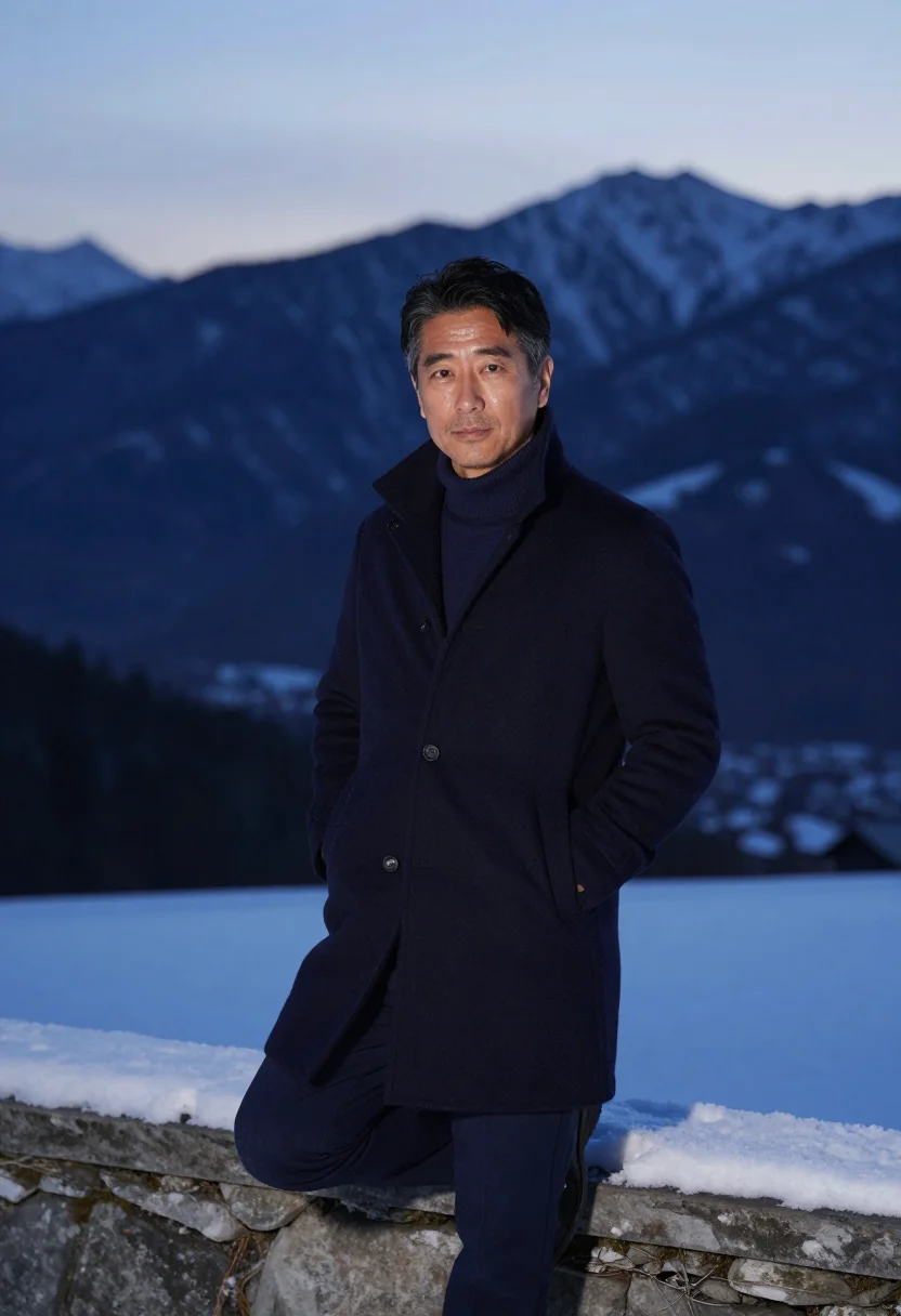 AI zegna trivero navy cashmere sample — portrait of a man, framed half-length from the crown to the