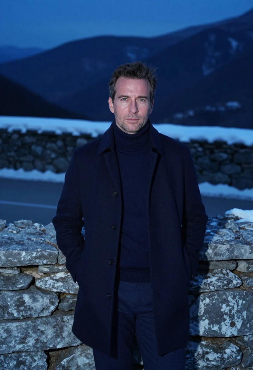 AI zegna trivero navy cashmere sample — portrait of a man, framed half-length from the crown to the
