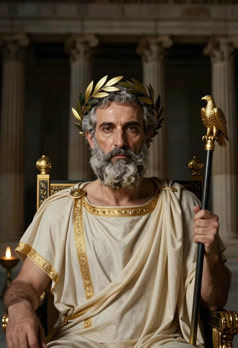 AI zeus sample — portrait of a man, close portrait of a Greek man in his sixt