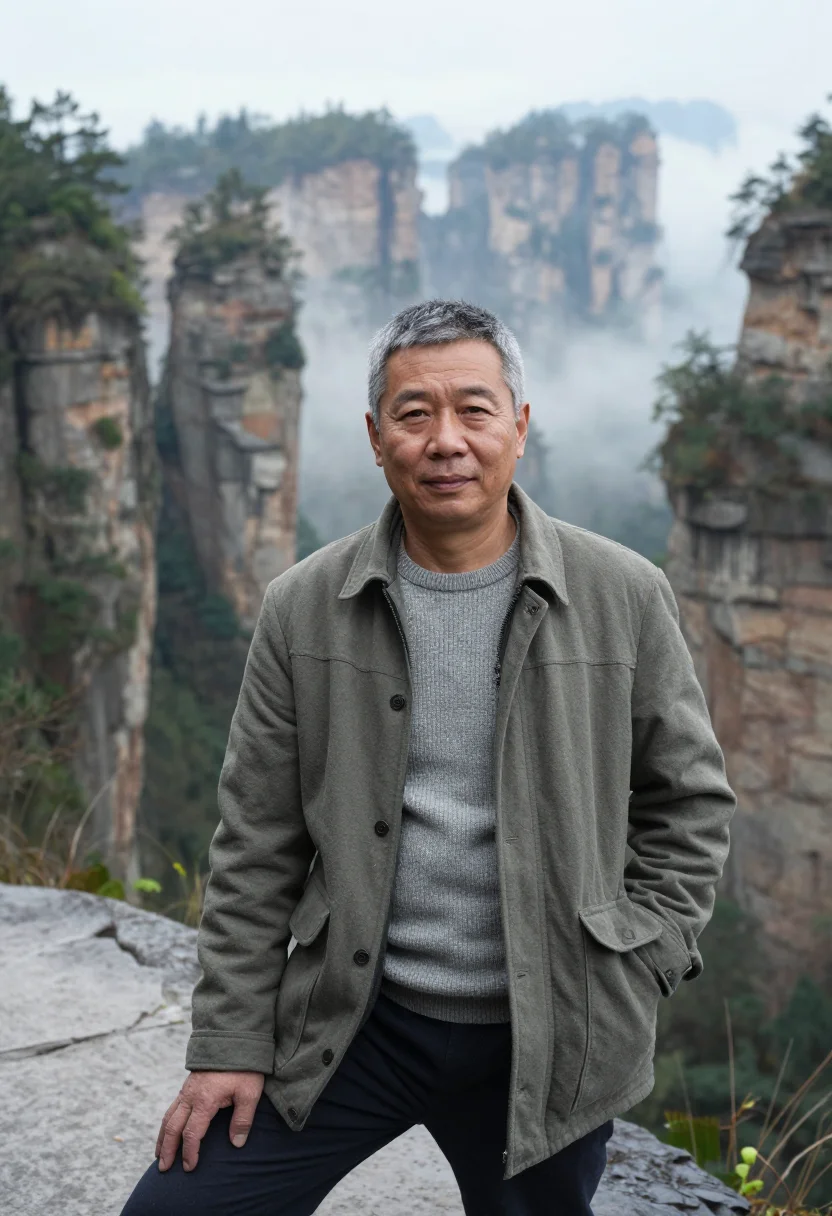 AI zhangjiajie geologist sandstone pillar sample — portrait of a man, a geologist, a Han Chinese man in his lat
