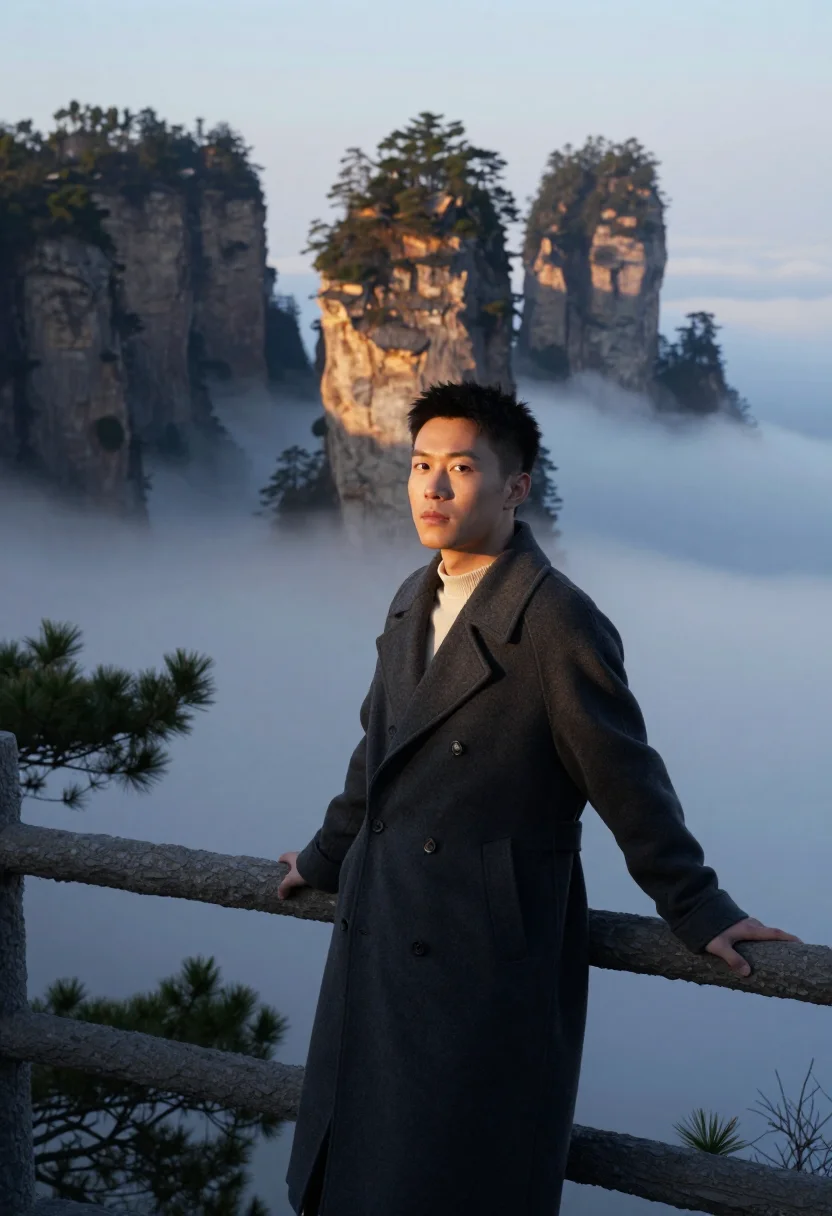 AI zhangjiajie sample — portrait of a traveller, three-quarter-length portrait of a