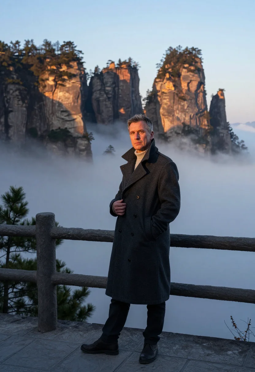 AI zhangjiajie sample — portrait of a traveller, full-length portrait of a Western-E