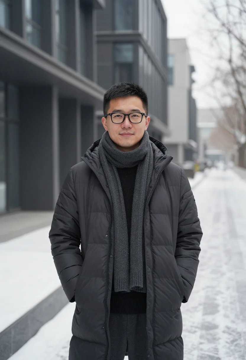 AI zhongguancun ai snow charcoal sample — portrait of an AI researcher, chest-up portrait of a Norther