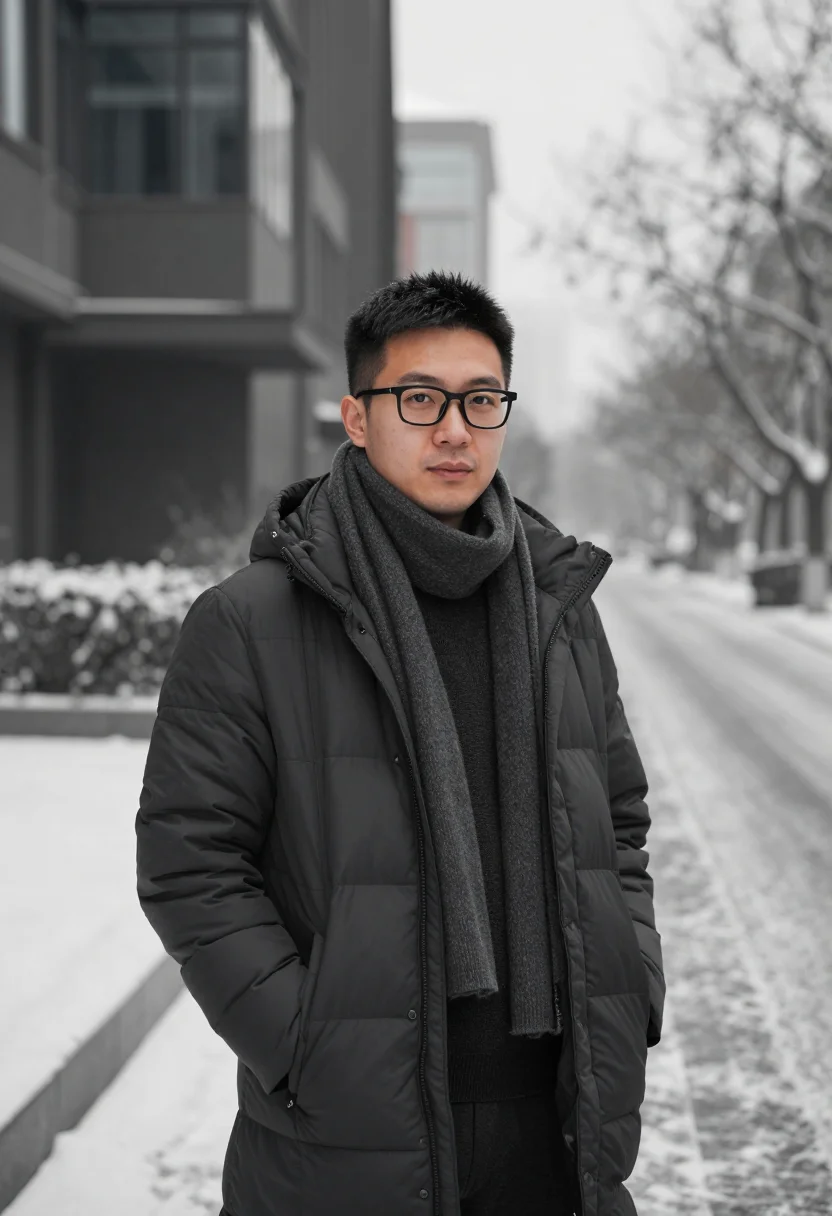 AI zhongguancun ai snow charcoal sample — portrait of an AI researcher, head-and-shoulders portrait of