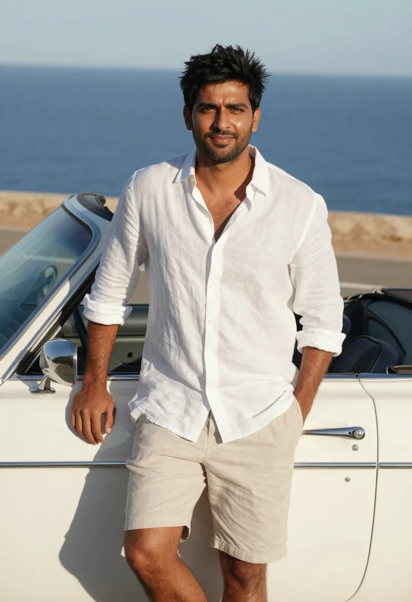 AI zindagi na milegi dobara costa brava white sample — portrait of a man, a British-Indian man in his early thirtie
