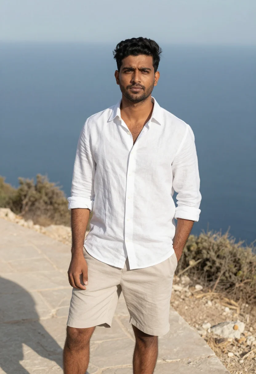 AI zindagi na milegi dobara costa brava white sample — portrait of a man, a Gujarati man in his early thirties with