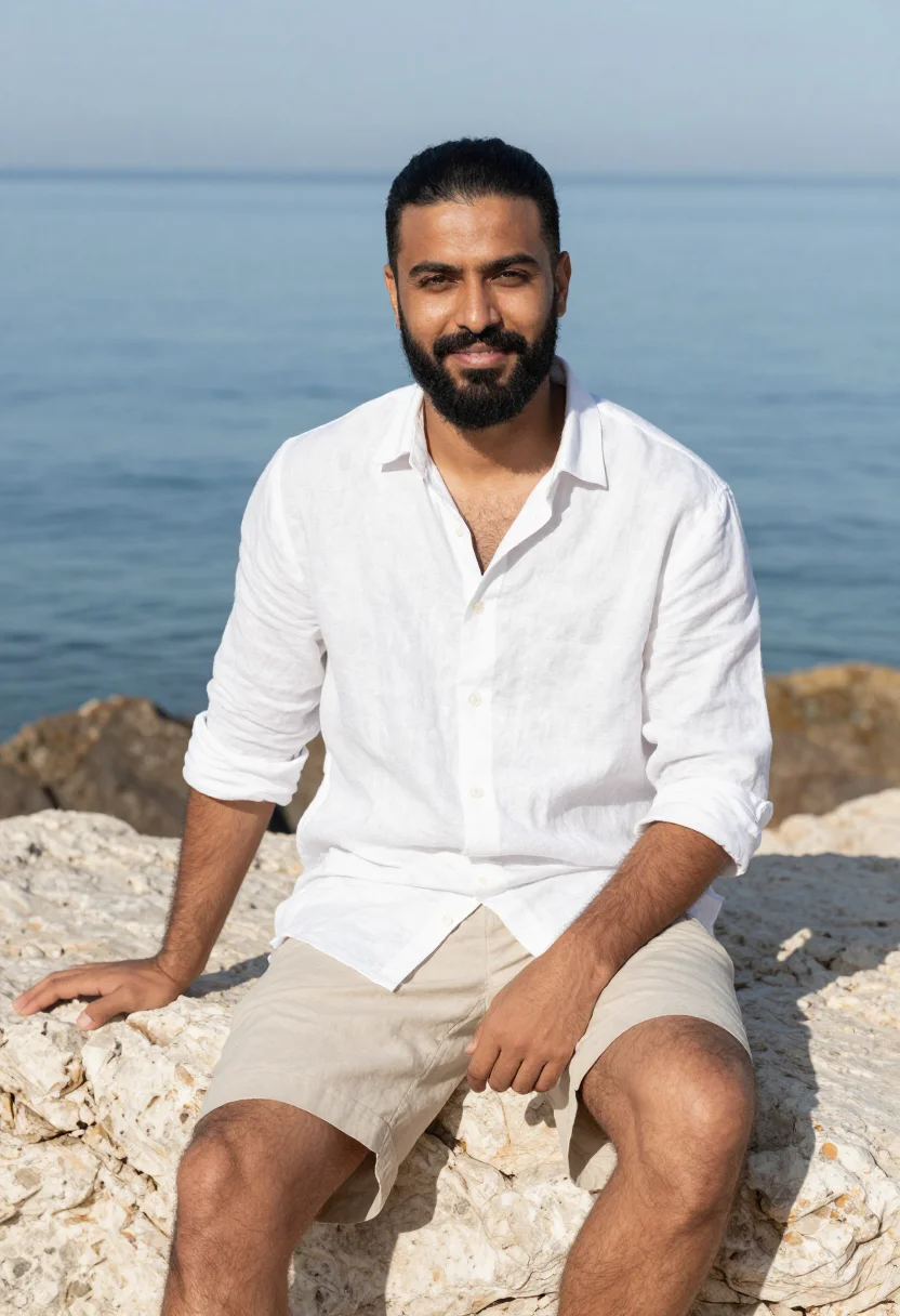 AI zindagi na milegi dobara costa brava white sample — portrait of a man, a Punjabi man in his mid-thirties with wh