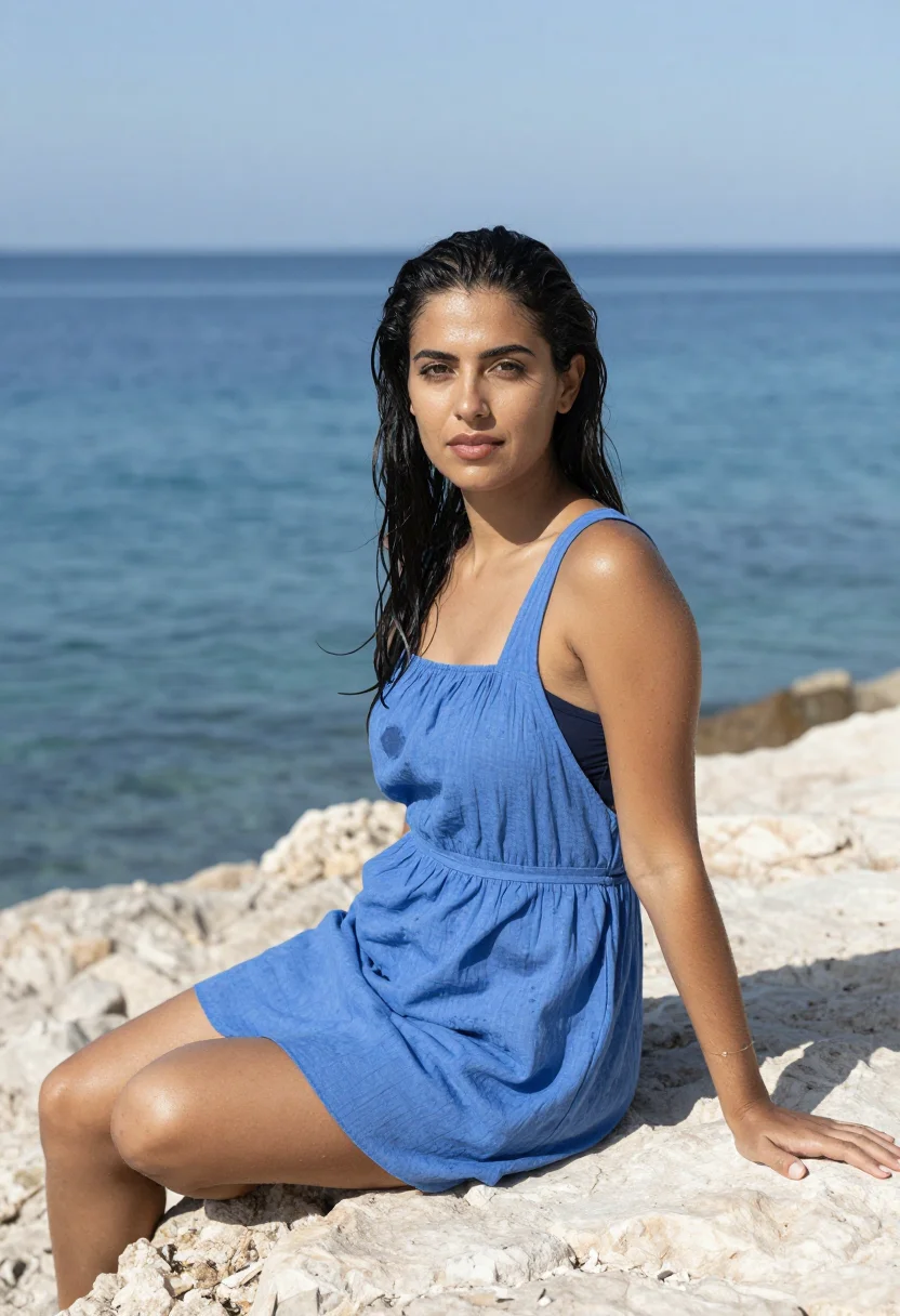 AI znmd laila costa brava diving blue sample — portrait of a woman, a Portuguese woman in her early thirtie